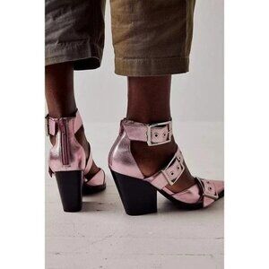 Free People X Jeffrey Campbell Hendrix Heels Buckles Leather US 9 Pink Metallic